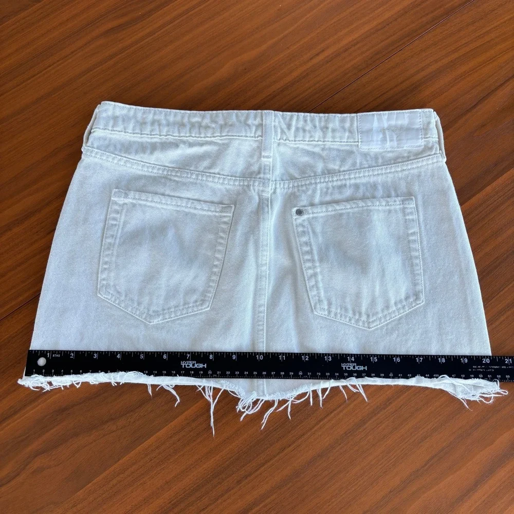 H&M Denim Mini Skirt Small White Raw Hem Fall Coastal Cottage Rush Whimsy Fairy